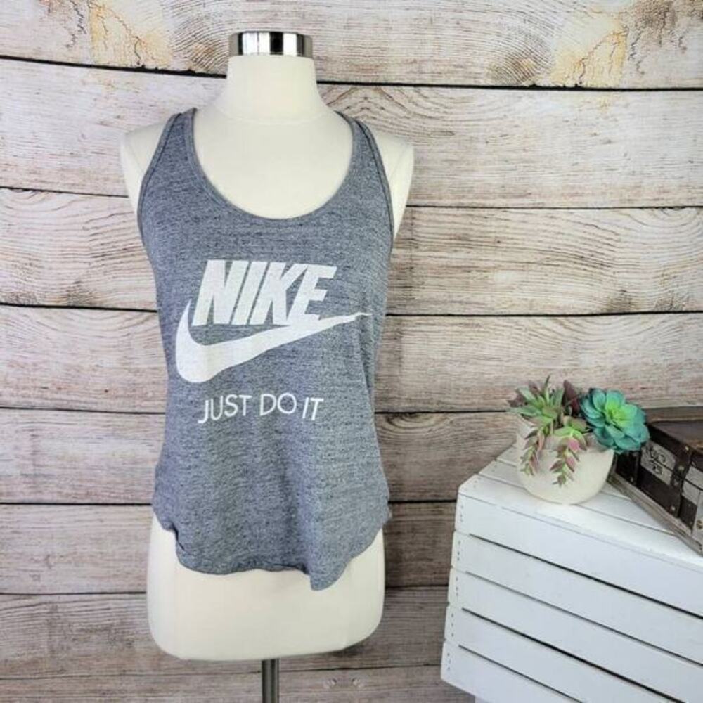 5/$25 NIKE Just Do It Swoosh Logo Gray Racerback Workout Tank Top Size Small